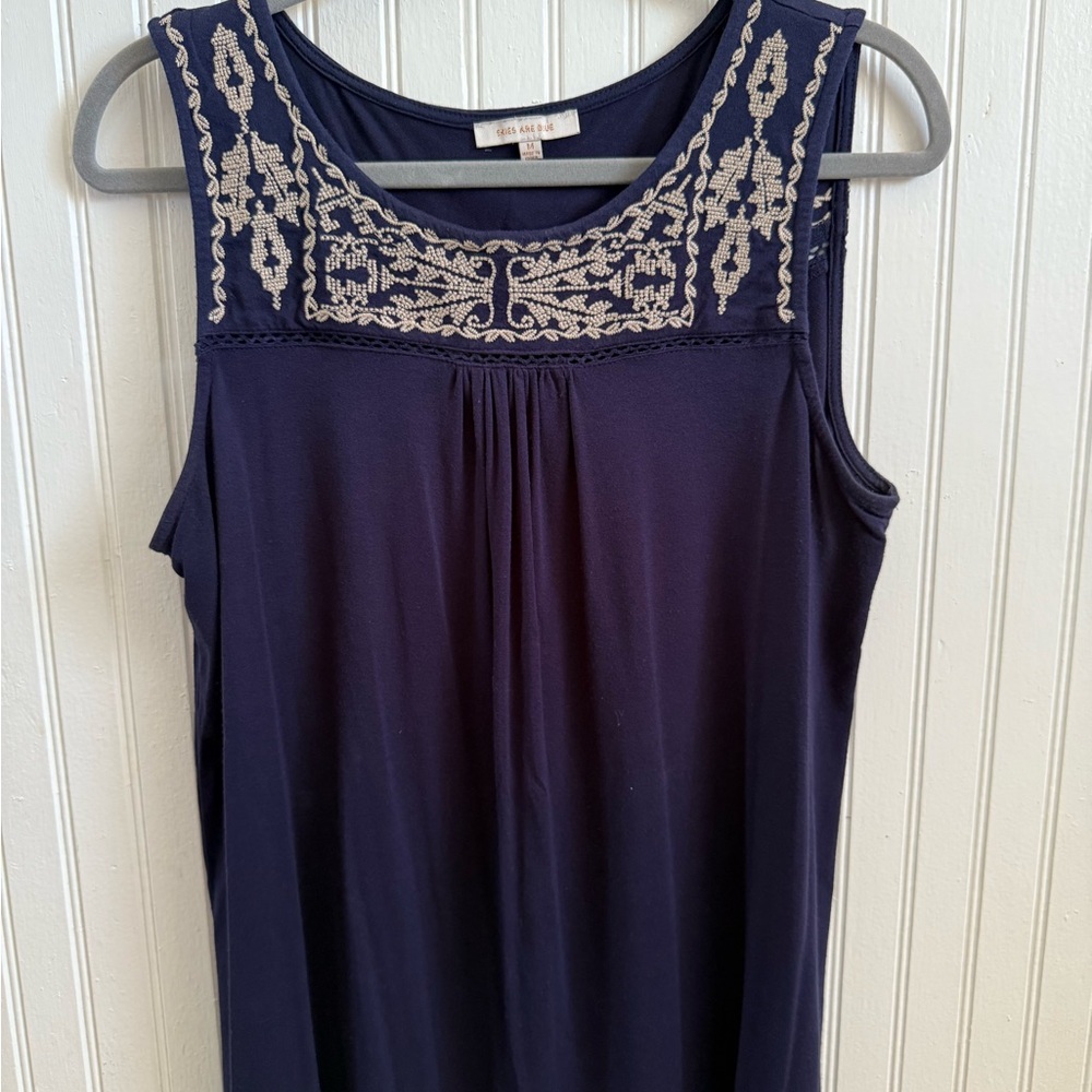 Skies Are Blue Navy Embroidered Tank Top